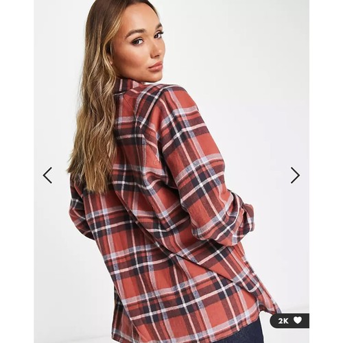 ASOS DESIGN Flannel Button Down Shirt Oversize Orange Black Check 100% Cotton S - Picture 2 of 8