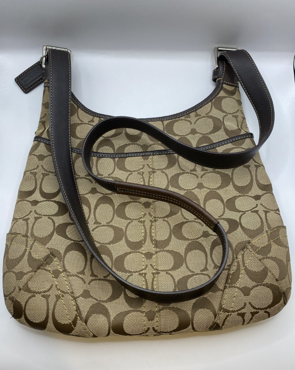 Coach Signature Canvas Leather Hobo Shoulder Bag Brown F12992