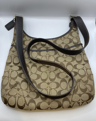 Coach Signature Canvas Leather Hobo Shoulder Bag Brown F12992