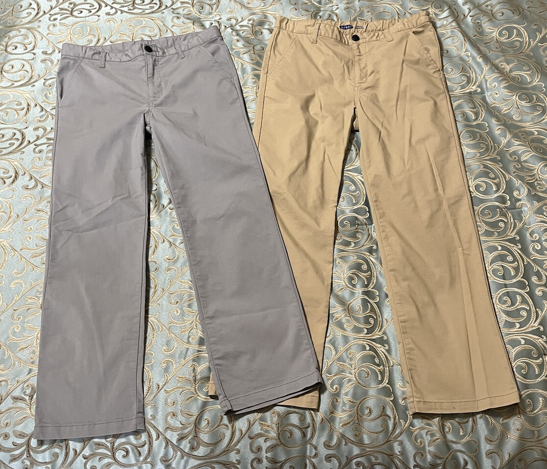 Old Navy Boys Size 12 Plus Husky Built-In Flex Straight Leg Pants Khaki  Gray Lot