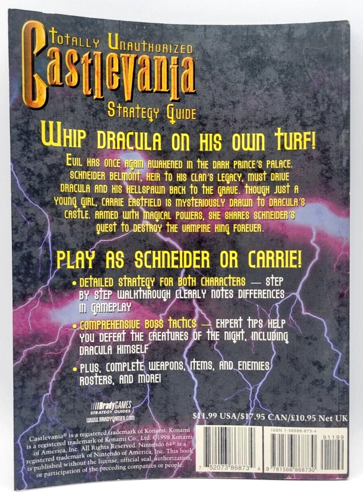 Castlevania BradyGames Guía de Estrategia Fundas Totalmente No Autorizadas Nintendo 64 Foto 2 de 2