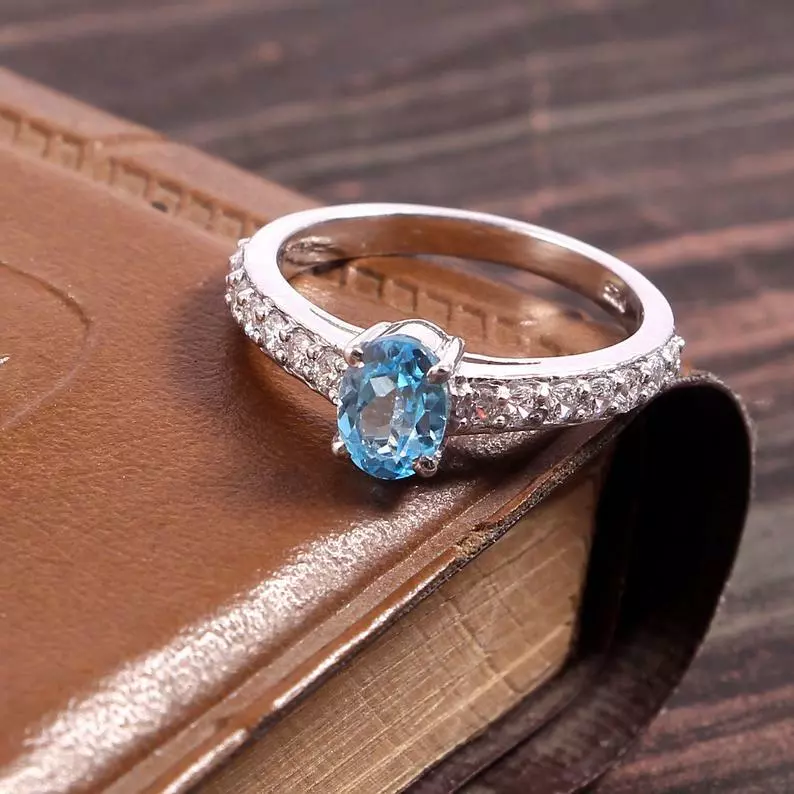 Swiss blue on sale topaz engagement ring