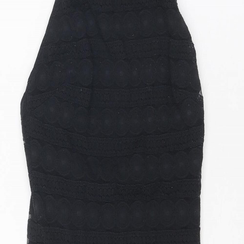 Topshop Womens Black Nylon Blend Shift Size 8 Halter - Open Back - Picture 3 of 10