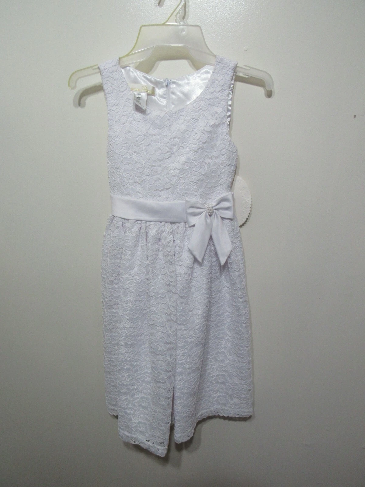 New American Princess Formal Dress Size 10 Girls White Back Zipper Bow Lace
