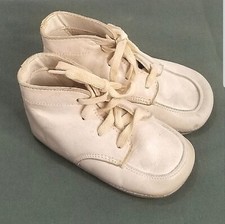 Vintage Mid-Century Laced Leather Baby Sneakers/Shoes- White/Off-White