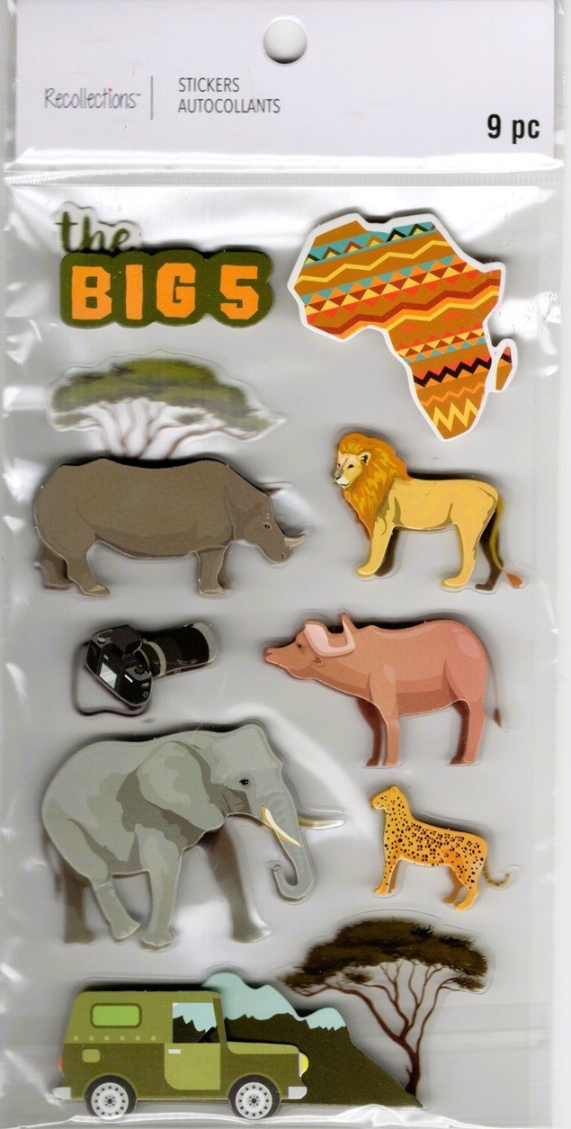 Jungle Animals, The Big 5, 3D scrapbook stickers, 4x7" - Recollections #665729