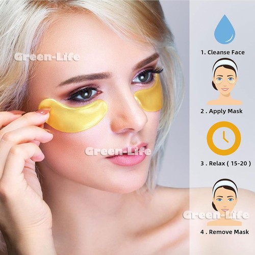 Under Eye Gel Pad 20Pcs Crystal Collagen 24K Gold Face Mask Anti Aging Wrinkle - Picture 8 of 17