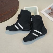 Mid-Calf Boots - Round Toe Low Heel Lace-Up Ankle Boots with Arch Support