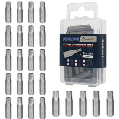 T40 Screwdriver Bit Set Torx Bits T40 1/4'' Hexagon Bit Length 1'' 25 Pack