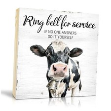 TOUNER Cow Ring Bell For Service If No One Answers Wood Box Sign, Funny