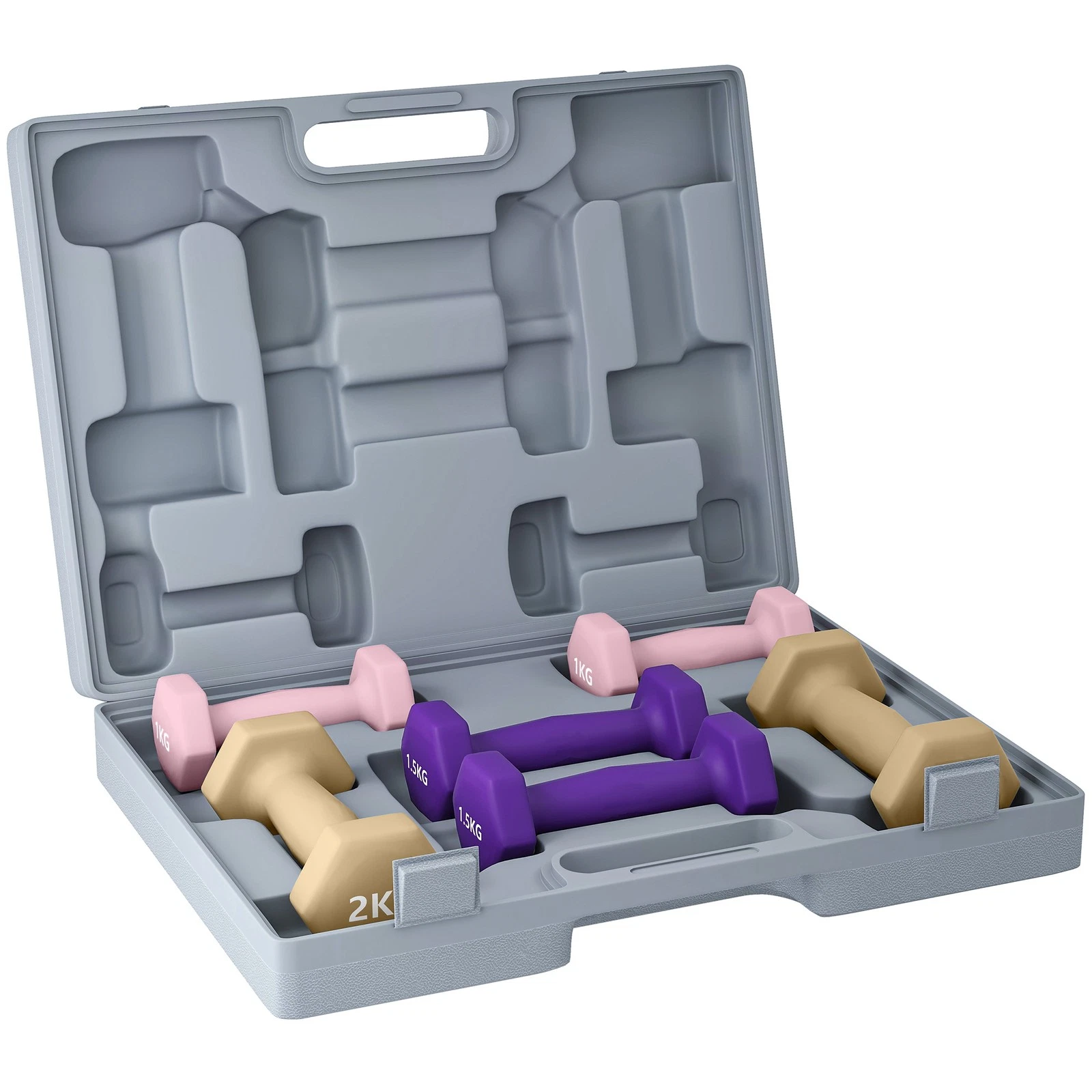 SPORTNOW 9kg Hex Dumbbells Set with Carry Case, 2 x 1kg, 2 x 1.5kg, 2 x 2kg