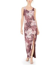 Adrianna Papell Womens Floral Gown Dress, purple, 8