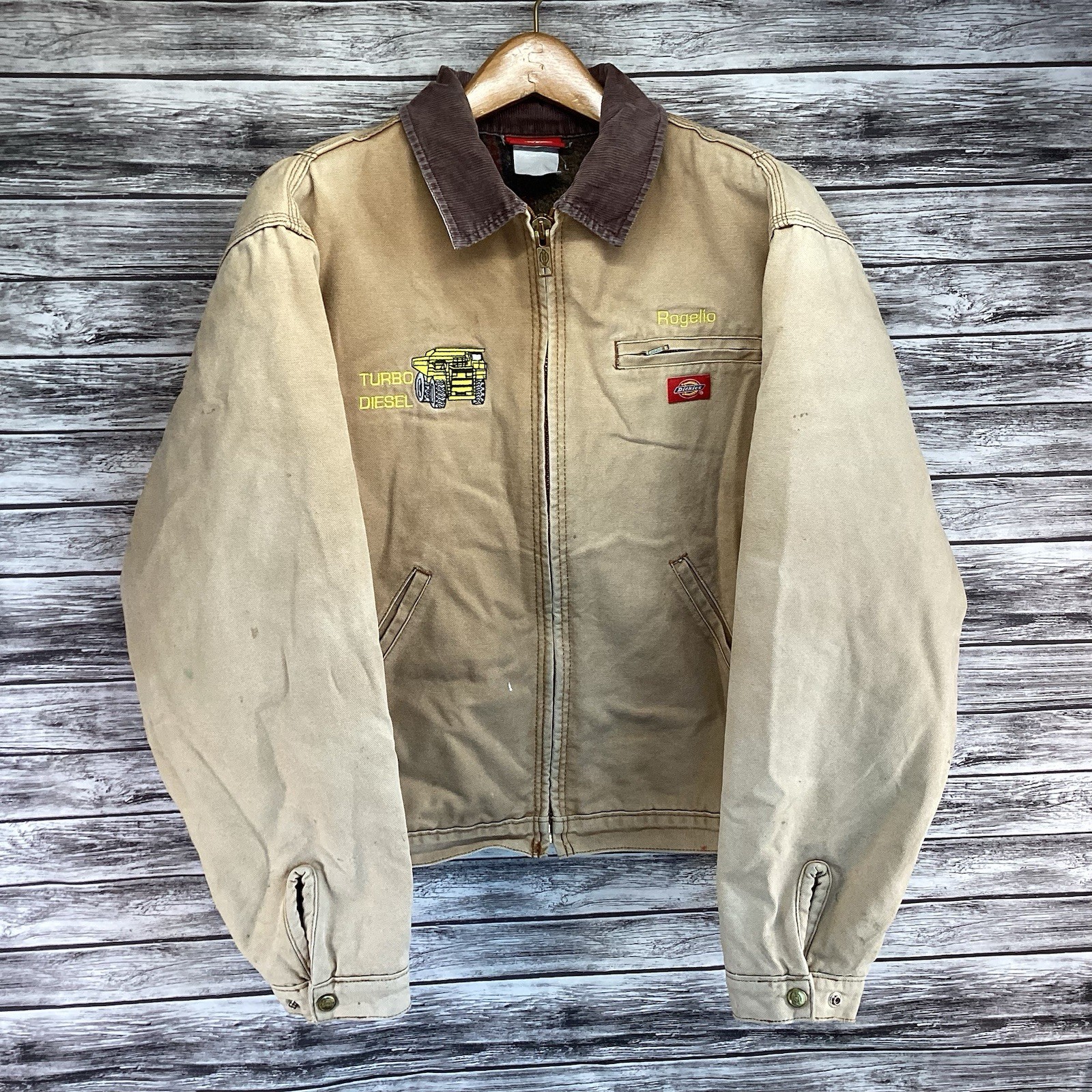 Vintage Dickies Jacket Mens Large Beige Detroit Style Blanket Lined Turbo Diesel