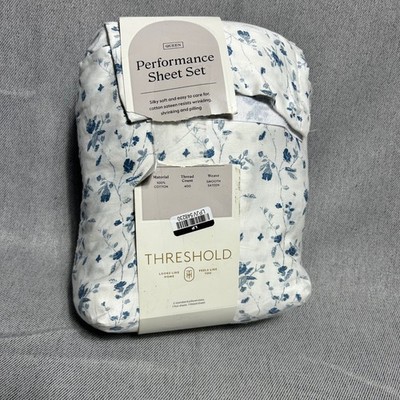 Threshold Queen Sheet Set Blue Floral 400TC Cotton Sateen 4pc Cottagecore Boho