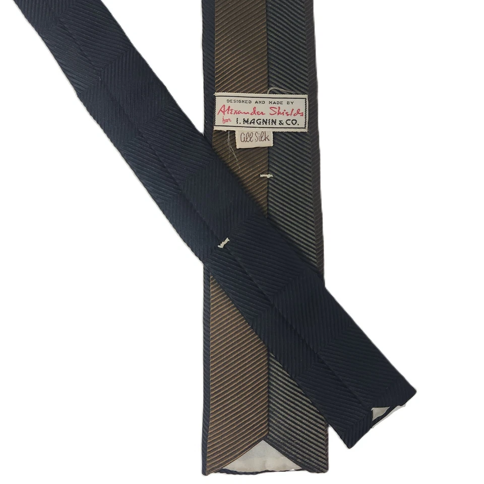 Corbata Alexander Shields años 50 100 % seda cuadrada rayas 2-1/4x53" de colección Magnin Foto 2 de 4