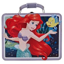 Disney The Little Mermaid Ariel Flounder Metal Tin Lunch Box Purple Handle