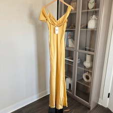 Reformation Ronda Silk Maxi Dress NEW Sunshine Yellow Asymmetrical Cowl Neck 12