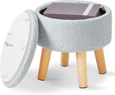 IBUYKE 13 Inch Small Footstool Ottoman with Storage, Round Pouffe Foot Rest with