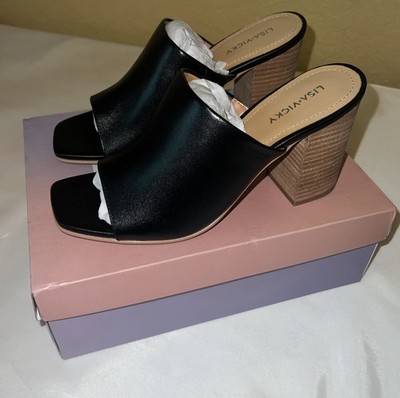 Lisa Vicky Virtue - V  Black Sheep Nappa Heels Slide On Size 8.5 M NIB Peep Toe