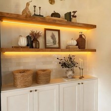 Set of 2 36 Inch Walnut Floating Shelves with LED Light and Invisible Brackets