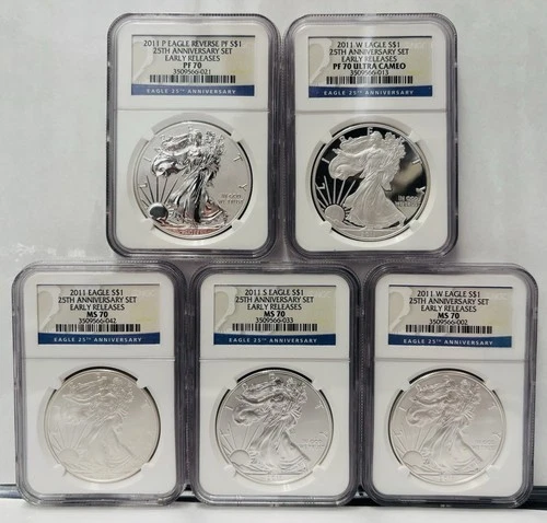 2011 Silver Eagle 25th Anniversary 5-Coin Set NGC PR70-MS70 Early Releases