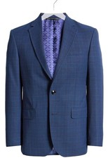 Ted Baker London Jay Men's Slim Fit Plaid Wool Sport Coat Blazer Navy Size 38 R