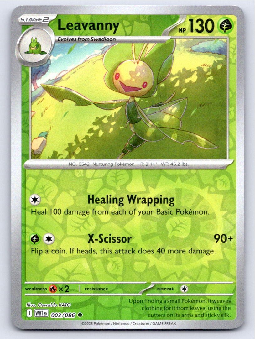 2025 POKEMON LEAVANNY WHITE FLARE 003/086 REVERSE HOLO UC NM A63149 FREE S&H