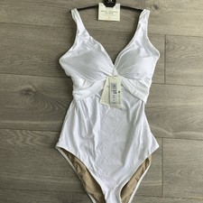 M&S Magic Shaping Plunge Swimsuit Size 14 Long White Secret Slimming