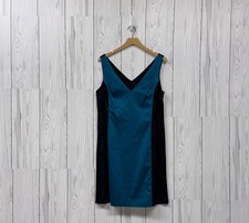 Adrianna Papell dress womens size 12 sleeveless shift blue satin below the knee