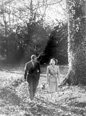 The happy couple on their honeymoon in the woods of Broadlands Rom- Old Photo