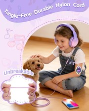 Aechorhy Over Ear Kids Headphones with HD Mic, Safe Volume Purple-Pink