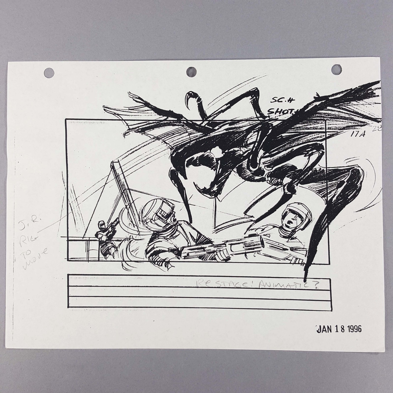 Starship Troopers Storyboard Hopper Bug Dives on Rico Firing Morita, Prop COA