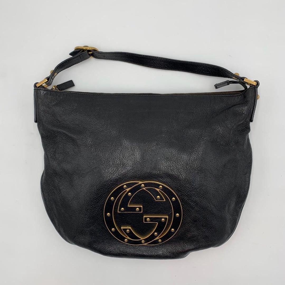 Gucci Interlocking G Leather One-Shoulder Bag Black 10.6