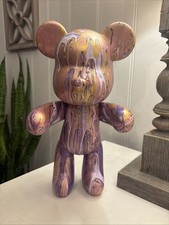 12.25 Inch Purple Gold Pink White Fluid Bear Art Sculpture