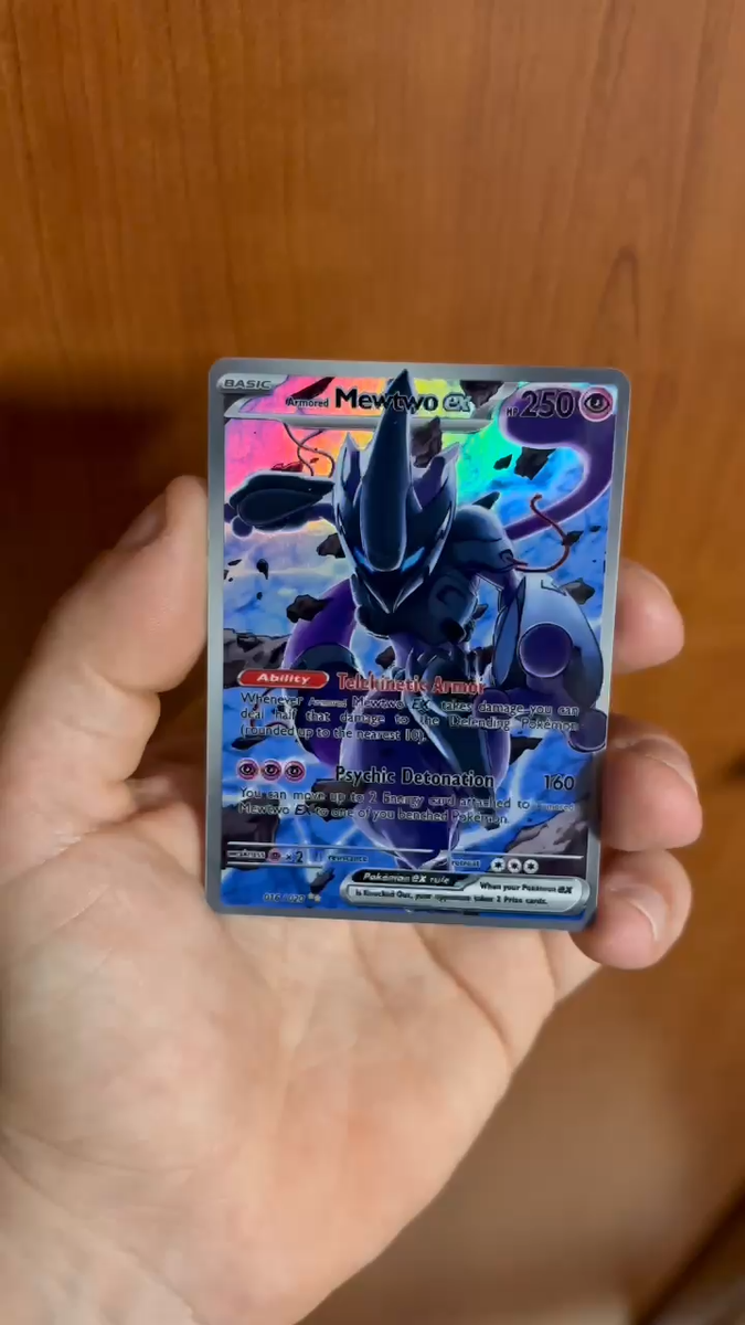 Armored Mewtwo Ex Full Art Rainbow Holographic Effect Pokémon Card