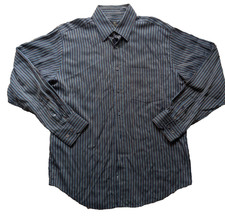 Bugatchi Uomo Shirt Mens med Blue Brown Strip...