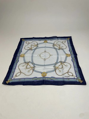Vintage Celine Scarf White Navy Blue Black