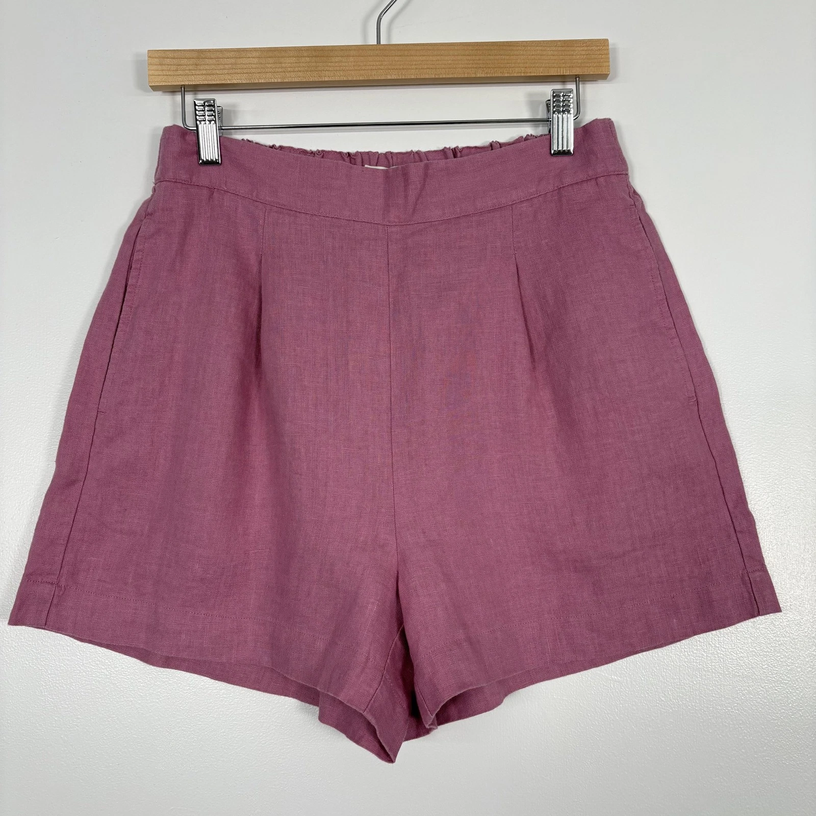 NWT Madewell Shorts Womens Small Pink Linen High Rise Elastic Waist 4 In Pull On