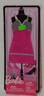 Barbie R4277 New Barbie Doll Clothing Halter Top Pink Dress Black White Stripes ...