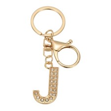 Initial Letter Key Chain, Crystal Alphabet Letter A-Z Keychain, Golden J