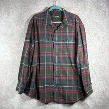 Orvis Shirt Mens XL Green Plaid Flannel Button Down Long Sleeve Cotton Casual