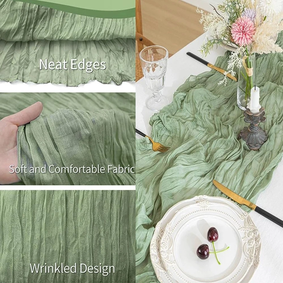 6 Pack Sage Green Gauze Cheesecloth Table Runners 10Ft (35X120 Inch) - Boho Wedd - Image 2 of 4