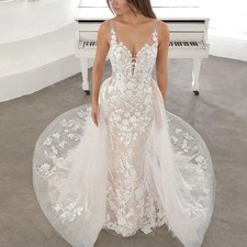Classic V-neck Wedding Gown For Bride Mermaid Lace Appliques Detachable Train