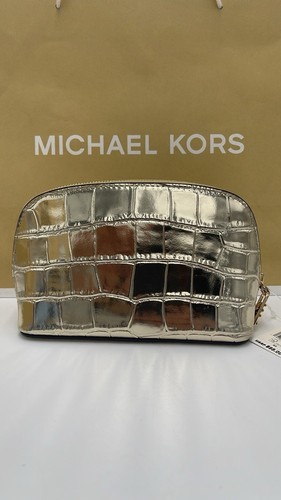 Michael Kors Empire Metallic Crocodile Embossed Leather Pouch Silver- NWT - Picture 4 of 19