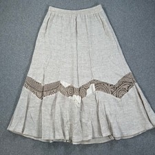 Lim's Vintage Crochet Midi Skirt Laganloock Beige Women's Small Linen Blend 90s