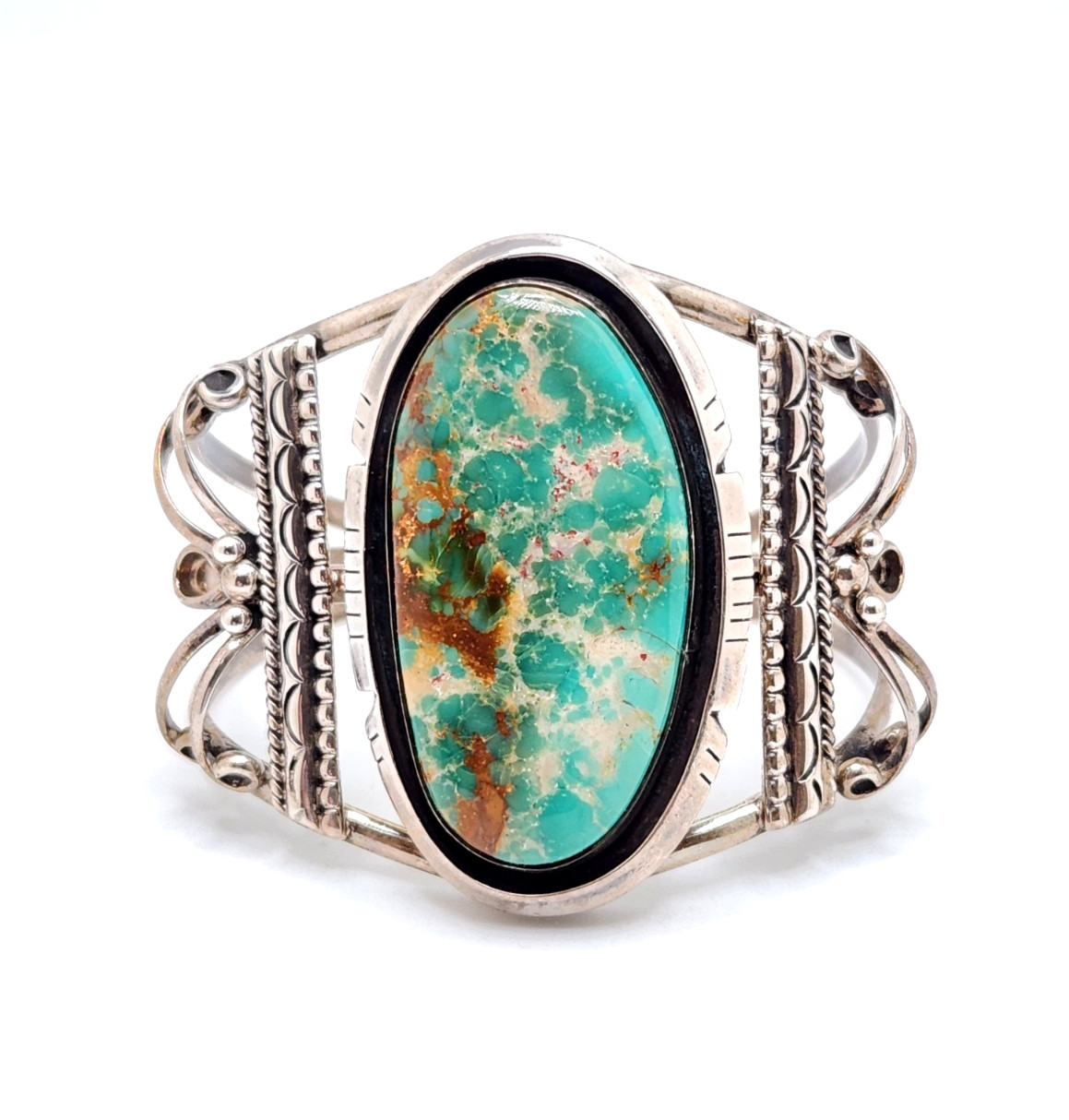 Sterling Silver Split Cuff Turquoise Cabochon Bra… - image 2