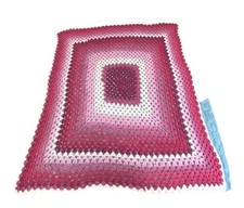Handmade Very Soft Crocheted Baby Blanket Pinks White 42x48