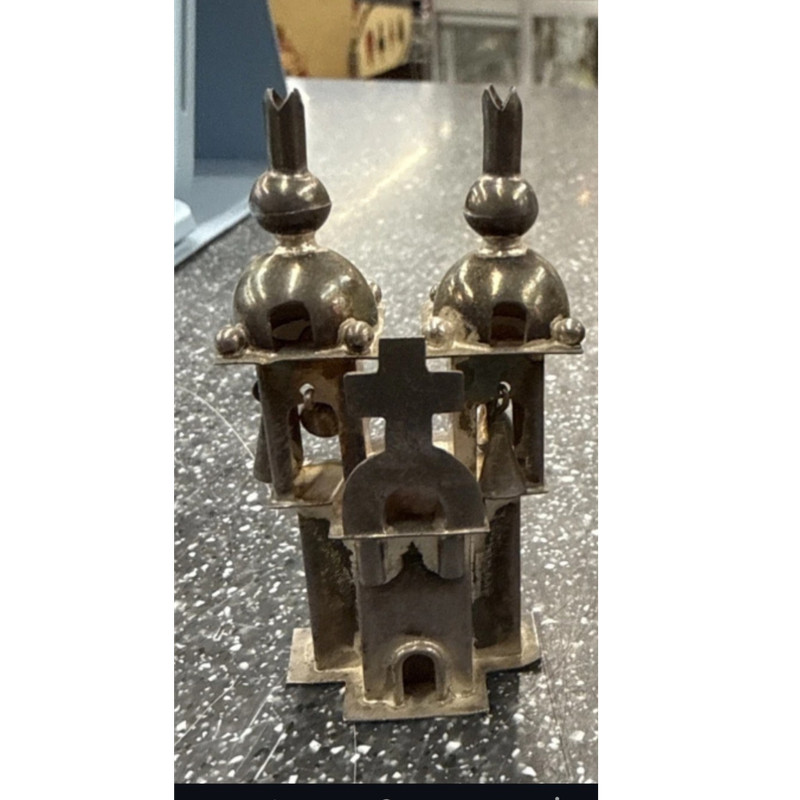 Solid .925 "Dollhouse" Church/Cathedral Figurine Twin Bell Towers Beautiful Rare
