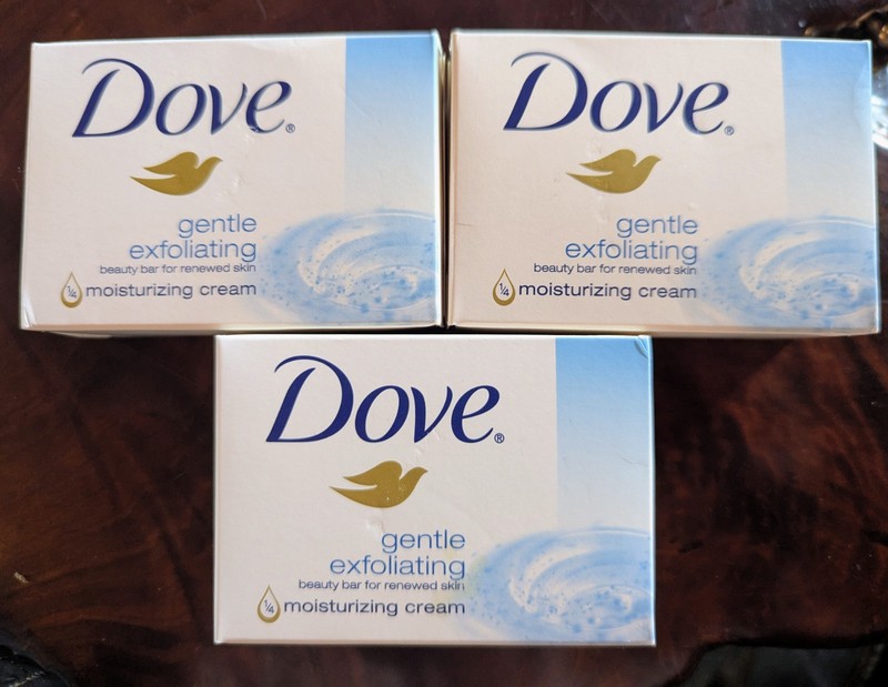3 Dove Gentle Exfoliating Bars Of Soap 4.00 oz, Unopend & Sealed Great HTF NEW !