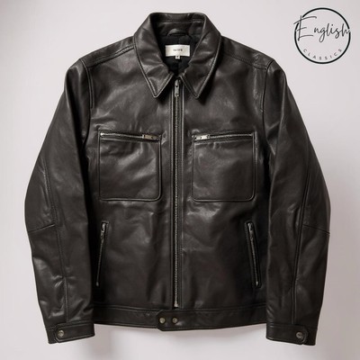 Reiss Leder Fenwick Jacke Herren XL schwarz